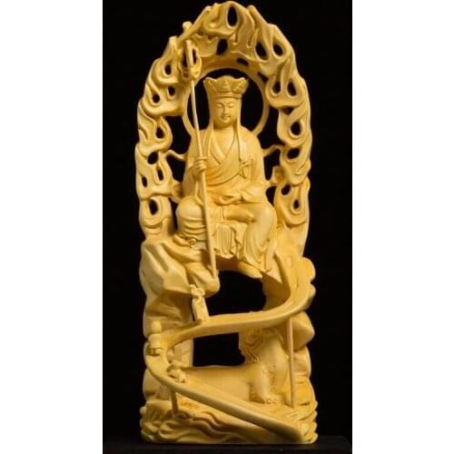 Boxwood 15cm Ksitigarbha Sculpture Wood Carving Buddha Statue Home Decor