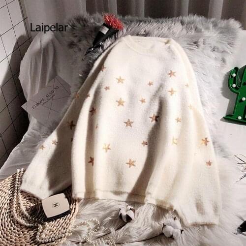Mohair Sequins Star Women Sweaters Long Sleeve Black White Fashion Pullover Female Thick Autumn Winter Jumper Korean
