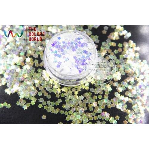 TCR6321A White with blue light shinning colors glitter Flowers shapes 3MM size amazing sparkles for Nail Art and DIY supplies