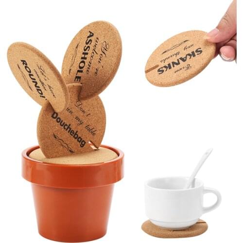 Heat Insulation Placemat Table Mat Cactus-Shape Brush Pot Wood Cap Holder Letter Printed Home Coffee Decoration