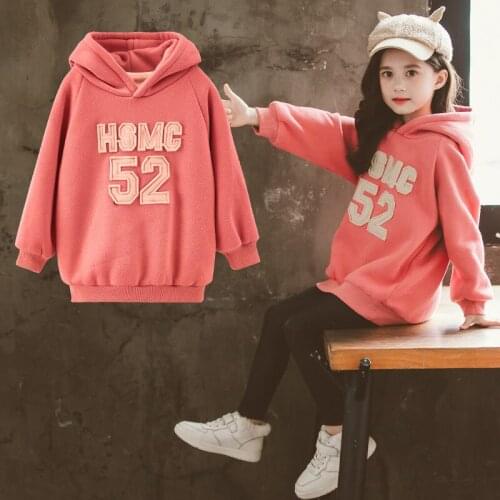 Girls' Hoodies Sweatshirts Kids Outwear 2021 Letters Velvet Thicken Warm Winter Autumn Cotton Fleece Outdoor Childrens Clothing
