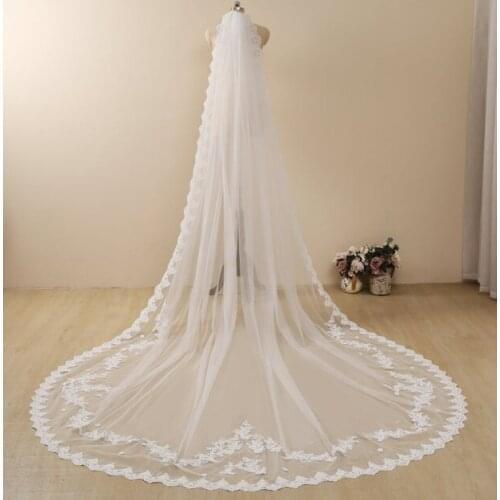 Vintage 118 inches Cathedral Length Lace Wedding Veil Bridal Cathedral Veil Bridal Wedding Veil Chapel Veil & Comb,Costume lengt