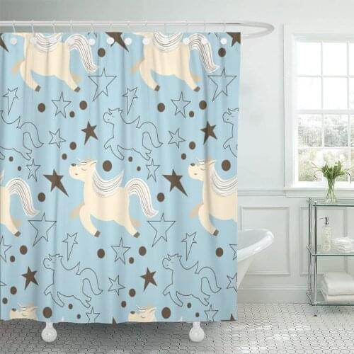 Animal Chinese Zodiac Character Horse Pattern Cartoon Best Shower Curtain Waterproof 60 x 72 Inches Set with Hooks