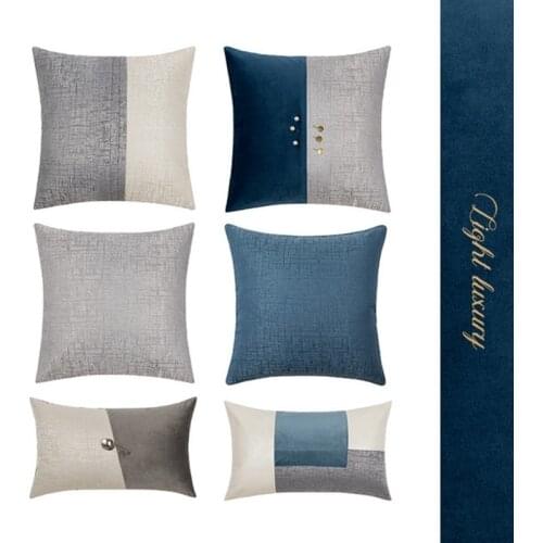 High Quality Jacquard Decorative Pillows Blue Gray White Patchwork Cushion Cover Light Luxury Home Sofa Bed Throw Pillowcase