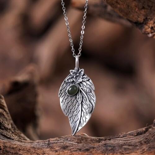 S925 Pure Silver Retro Taiyin Leaf Hanging Female Temperament Clavicle Chain Hanging