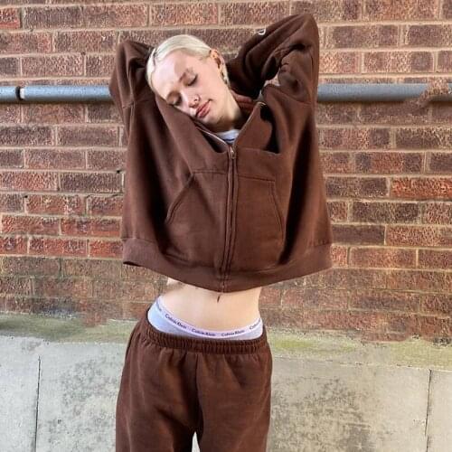 Y2k Aesthetic Oversized Streetwear Jacket Retro Ladies Zipper Hoodie Gothic Letter Print Casual Punk E-girl Sweatshirt tops