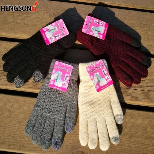 Womens Cashmere Knitted Winter Gloves Cashmere Women Autumn Winter Warm Thick Gloves Touch Screen Skiing Gloves