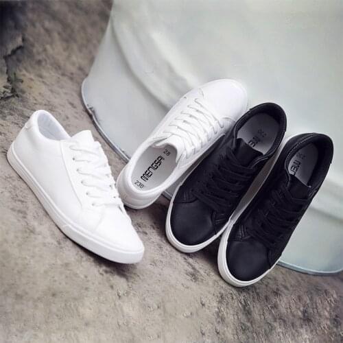Women Shoes 2018 New Sneakers Woman White Black Casual Shoes PU Leather Solid Color Lace-up Female Shoes