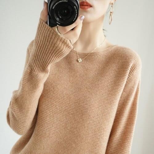 New Fashion 100% Wool Cashmere Sweater Women Knitted Long Sleeve Pullover Autumn Winter O-Neck Korean Version Tops Pull Femme