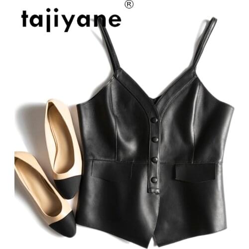 Tajiyane Fashion Real Sheepskin Tops for Women Genuine Leather Vest 2021 Summer Woman Clothing Female Vests Chaleco Mujer TN2862