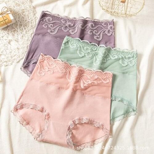 Womens Cotton Underwear Sexy Lace Panties Japanese Cute Girl Underpants Plus Size High Waist Seamless Comfort Briefs Lingerie