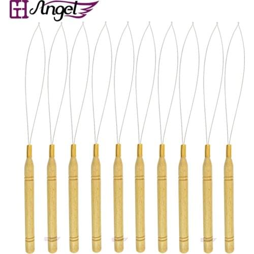 Wholesale 10pcs iron ferramentas para madeira Wooden Handle Pulling Needles for wigs hair extensions knitting needles tool
