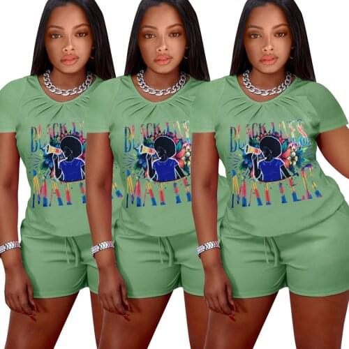 2021 Womens Suit Summer Short Casual Solid Print Elastic-Waist 1368