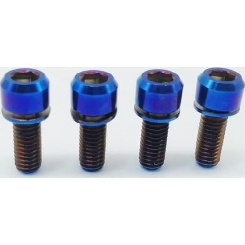 4PCS Burning blue M6x16mm GR5 Titanium Ti Column Head Bolts & Washer For Bicycle Crank