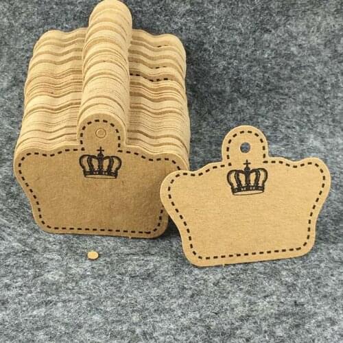 5.1x4cm Brown White Crown Shape Tags Handmade With Love Kraft Paper Cardboard for Jewelry Box Accessory Boxes Hang Tags Custom