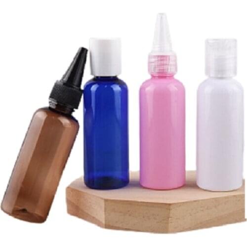50ml Pointed Cover Clear Brown Pink White PET Plastic Refillable Bottle Empty Travel Packet Cosmetic Container Swing Lid 50pcs