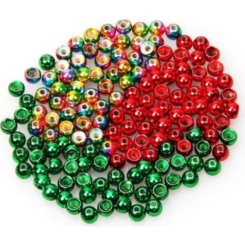 50pcs/Lot Tungstens Fly Tying Beads Red Green Rainbow Fishing Nymph Head Ball
