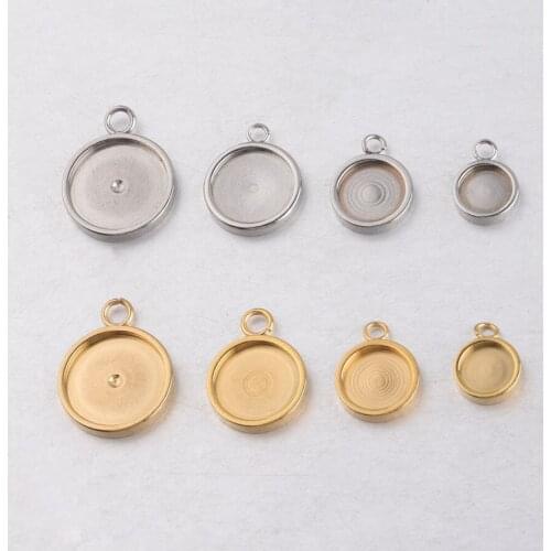 6-12MM Silver Gold Tone Stainless Steel Thick Round Pendant Charm Bezel DIY Supplies Findings 1411220