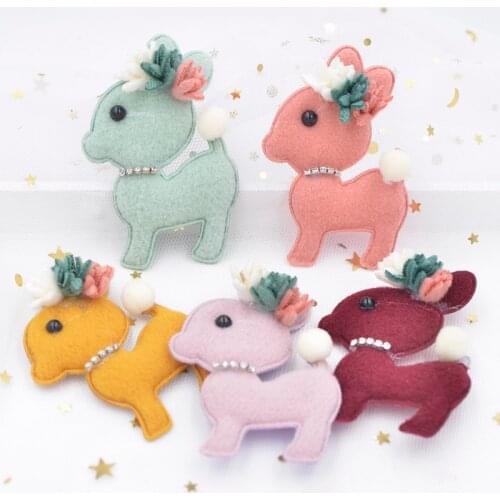 7CM Plush Fabric Rhinestone Flower Stick-on Kawaii Deer Appliqued for Clothes Hats Bags Socks Crafts Sewing Supplies Decor S64