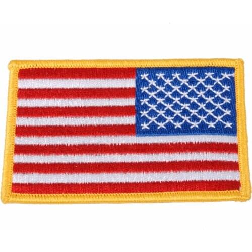 AMERICAN US FLAG EMBROIDERED INSIGNIA SHOULDER PATCH GOLD BORDER