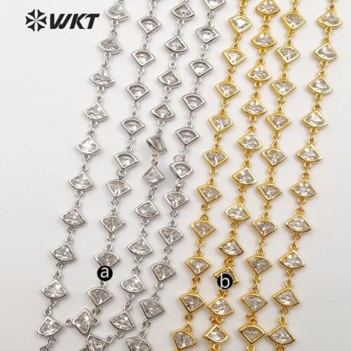 WT-BC116 Special Design Cubic Zirconia Bead In Mini Fan Shape Brass Chain For Women DIY Fashion Jewelry Four Color Can Available