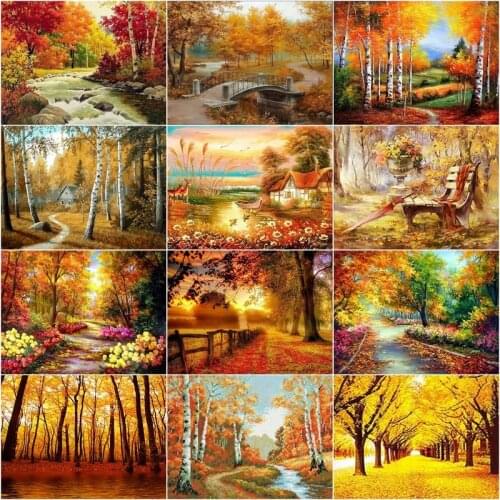 CHENISTORY Full Square Diamond Painting Tree Landscape For Adult Kids Embroidery Autumn Scenery Home Decoration Diamond Art Gift