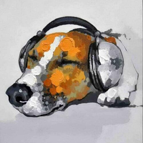 Cuardros decoracion Canvas Painting Hand Painted Music Dog Oil Painting For Wall Picture Home Decoration Handmade Artwork