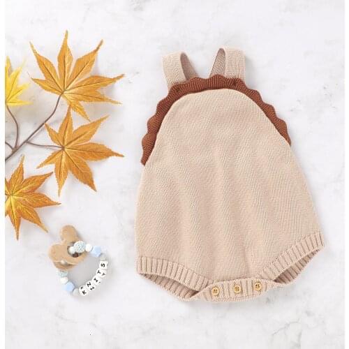 Spring Autumn Baby Girl Fashion Suspender Jumpsuits Newborn Cute Solid Color Knitted Triangle Wrapped Romper