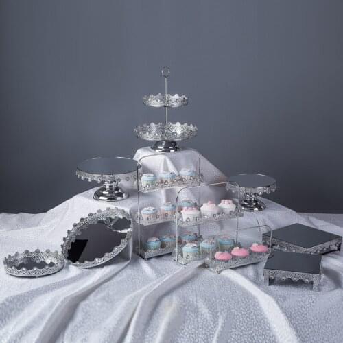 Dessert Table Decoration Wrought Iron Silver Acrylic Cake Plate Birthday Party Wedding Decoration Decoration