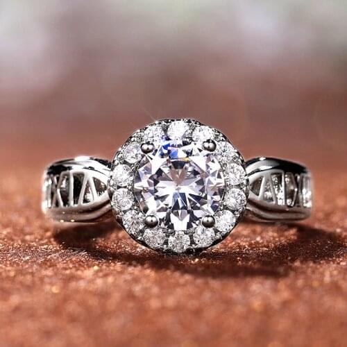 Huitan Elegant Bridal Wedding Rings Round CZ Hollow Out Band Design Good Quality Marriage Ceremony Party Women Statement Jewelry