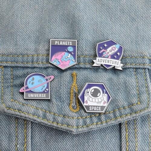 Space Rocket Astronaut Pins Enamel Pins Cute Lapel Badges For Clothes Jewelry Collar Brooches Gifts Accessories For Kids Friend