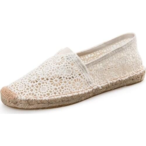 Espadrilles Fishman Shoes Summer Women Loafers Casual Lady Lace Shoes Beige blk Elegant Woman Casual Shoes Solid Embroider Flats
