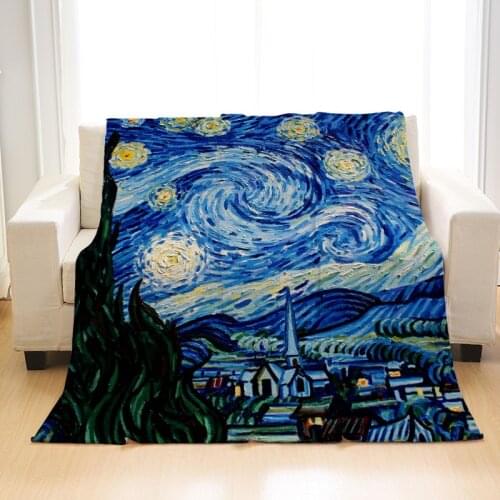 Van Gogh The Starry Night Galaxy Fleece Blanket Mat Bath Towel Nap Travel Home Sleep Bedroom Picnic Blanket Child Kids Gift