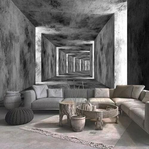 Photo Wallpaper 3D Stereo Grey Cement Wall Space Corridor Murals Living Room Restaurant Cafe Wall Painting Papel De Parede Mural