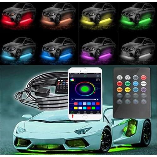 4pcs Car Underglow Light Flexible Strip LED Remote /APP Control Car Led Neon Light RGB Decorative Atmosphere Lamp