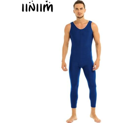 Iiniim Mens Adults Well Fit Bodycon Leotard Dancewear Skin-Tight Solid Color Vest Unitard Bodysuit Ballerina Dance Costumes