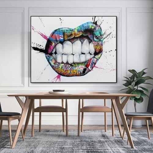 Teeth Lips Graffiti Art Canvas Paintings Posters and Prints Wall Art Picture for Living Room Home Decoration