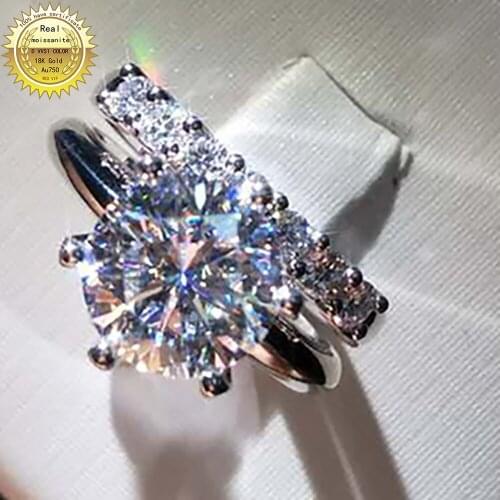 100% 18K 750Au Gold 2pcs Moissanite Ring,Moissanite Engagement Ring, 2ct D color With national certificate MO-01