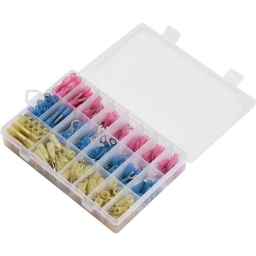 240PCS Heat Shrink Butt Connectors Kit Crimp Electrical Wire Connector Waterproof Ring Folk Spade Butt Splices for Electrical