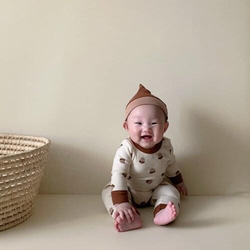 MILANCEL baby clothing set baby indoors clothes cotton baby bodysuit high waist pants and baby hat 3 pcs baby clothes set