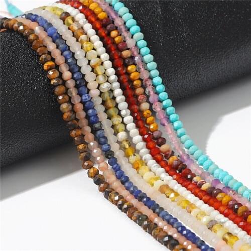 4x2mm Mini Faceted Natural Stone Pink Rose Quartz Crystal Bead Round Amethysts Aquamarines Beads for DIY Jewelry Making Supplies