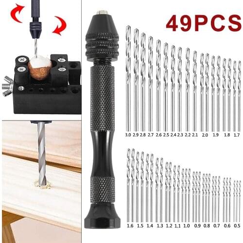 49pcs Mini Twist Drill Bit Set Micro Aluminum Hand Drill with Keyless Chuck Hand Manual Drill Woodworking Drilling Rotary Tools