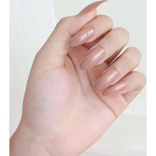 2020 24pcs Solid color pointed hand finger false nail.Fashion must be Khaki C393