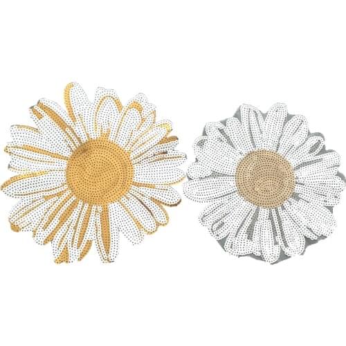 Sunflower Sequined Sew On Patches for Clothes Bags DIY Garment Accessories Large Silver/Gold Sun Flower Sequins Patch Sewing