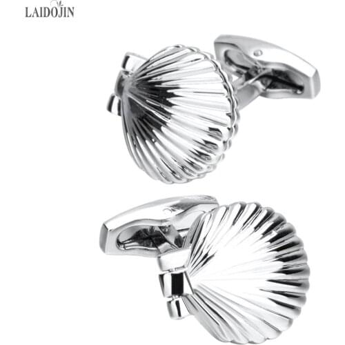 LAIDOJIN Newest Metal Silver Shell Shape Cufflinks for Mens French Shirts Cuffs Novelty Cuff links Male Wedding Gift Jewelry