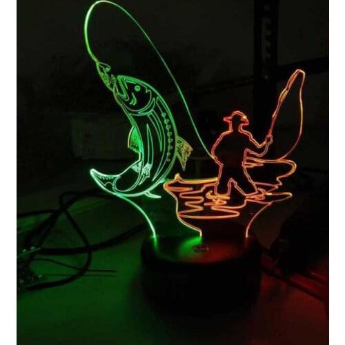 New Fishing 3d Vision Nightlight Creative Colorful Touch Charging Led Stereo 3d Lamp Gift Atmosphere Led Night Light