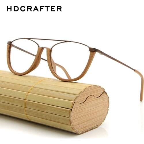 HDCRAFTER Wooden Optical Glasses Frames Wood Grain Prescription Glasses Frame with Clear Lens Men Women Clear Reading Glasses