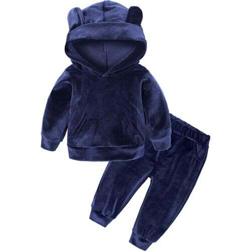 Autumn Kids Clothes for Girls Childrens Clothing Sets for Boy Cute Ear Hooded Pullover Pants Outfits 1-7Y Velvet Baby Tracksuit