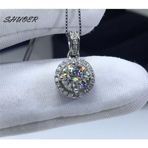 Classic 925 Sterling Silver Round Brilliant Cut Pass Diamond Tester 2 Carat D Color Moissanite Stone Pendant Necklace for Women