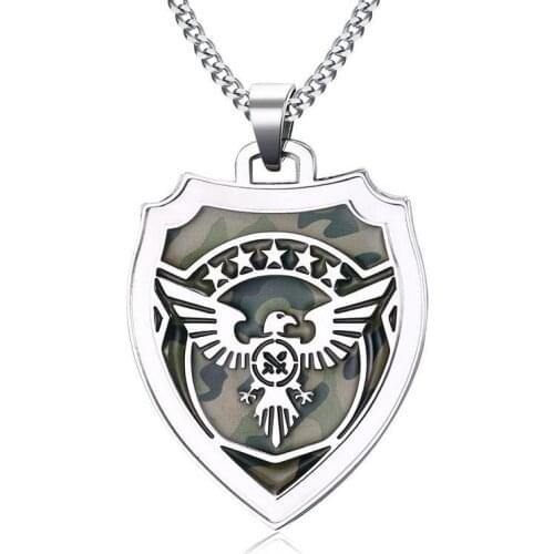Punk Camouflage Mens Necklace Cool Eagle Emblen Necklaces & Pendants for Men Vintage Shield Manner Halskette